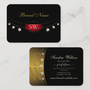 Carte De Visite OEil noir et or avec diamants monogrammes