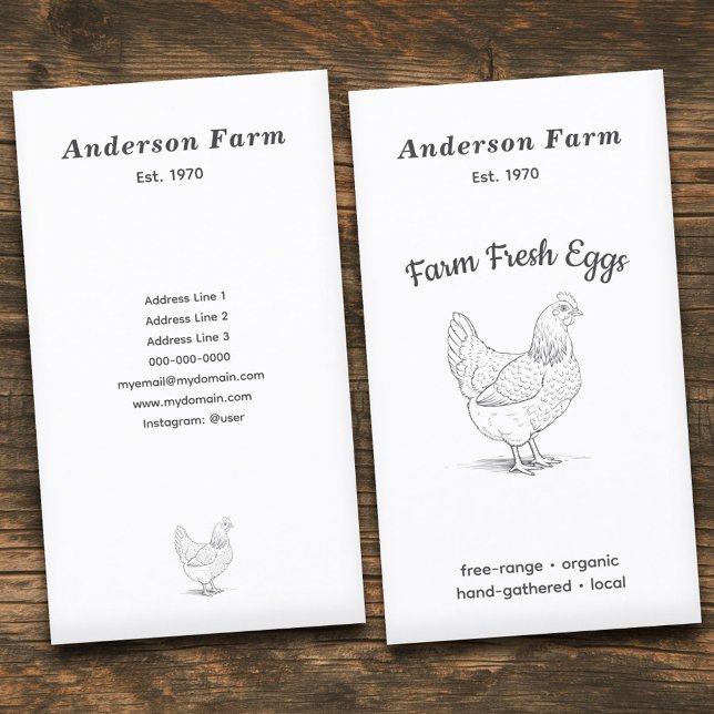 Carte De Visite Oeufs frais de ferme simples avec Hen vertical (Simple Farm Fresh Eggs with Hen Vertical Business Card)
