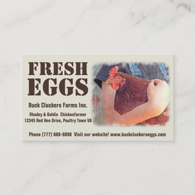 Carte De Visite Oeufs frais - poulet rouge de couche de poule (Devant)