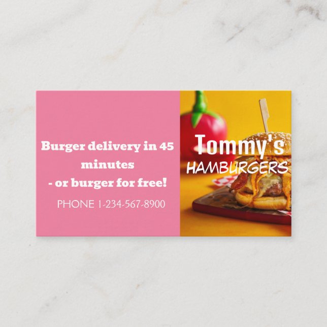 Carte De Visite Offre de remise de livraison de hamburger (Devant)