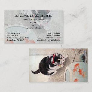 Carte De Visite Ohara Koson Chat & Boule de poisson d'or Peinture