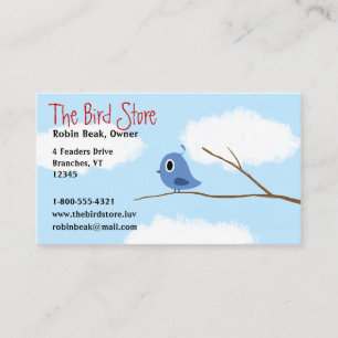 Carte De Visite Oiseau bleu sur une branche d'arbre avec ciel nuag