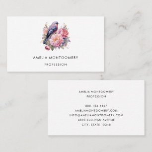 Carte De Visite Oiseau chanteur debout sur des pivoines roses
