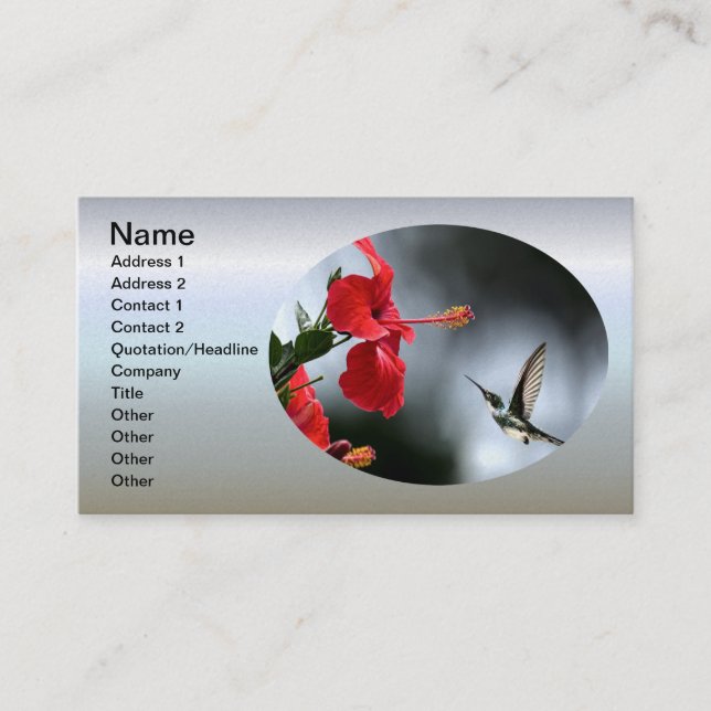 Carte De Visite Oiseau de Humming et Fleur Rouge (Devant)