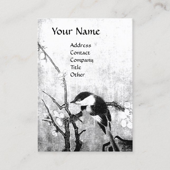 CARTE DE VISITE OISEAU DE PRINTEMPS ET MONOGRAMME D'ARBRE DE FLEUR (Devant)