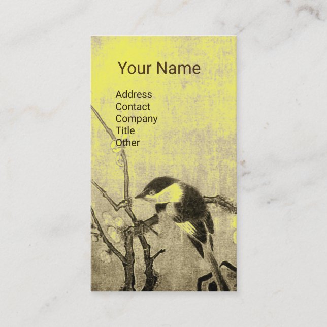 Carte De Visite OISEAU DE PRINTEMPS SUR FLEURS ARBRE Brown Jaune F (Devant)