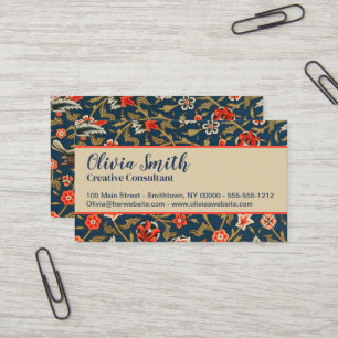 Carte De Visite Oiseau et fleurs Perse Motif bleu rouge