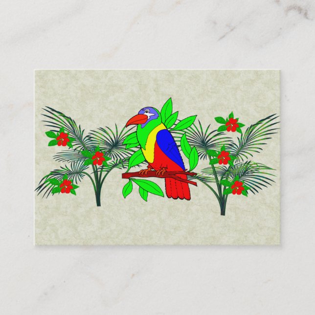 Carte De Visite Oiseau et fleurs tropicaux (Devant)