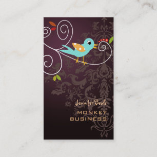 Carte De Visite Oiseau rétro sur une branche + merlot