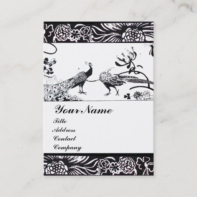 Carte De Visite OISEAUX AMOUREUX DE MARIAGE MONOGRAMME, noir et bl (Devant)