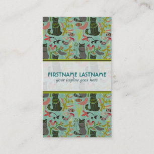 Carte De Visite Oiseaux Chats Et Fleurs Pastel Retro Motif