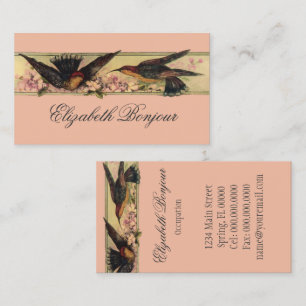 Carte De Visite Oiseaux rencontrant des fleurs de ressort de