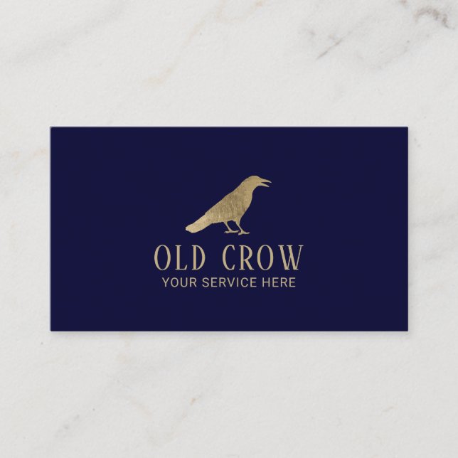 Carte De Visite Old Crow Gold Bird Logo Élégant bleu marine (Devant)