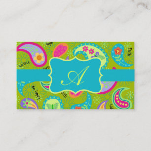 Carte De Visite Olive Green Turquoise Moderne Paisley Monogramme