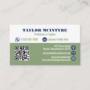 Carte De Visite Olive & Navy Blue Professional Icons Code QR
