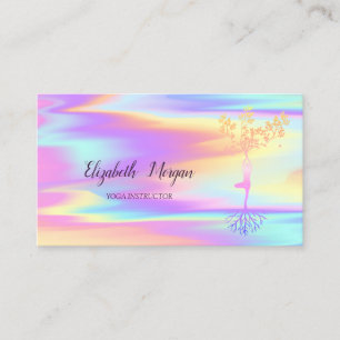 Carte De Visite Ombre Holographique Yoga, Arbre Femmes Silhouette