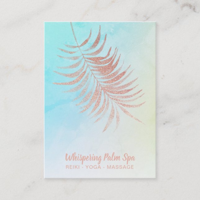 Carte De Visite *~* Ombre Pastel Rose Gold Palm Leaf Turquoise (Devant)