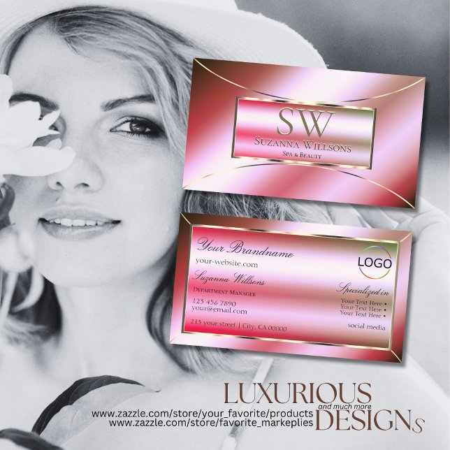 Carte De Visite Ombre rose chatoyante avec monogramme et logo (Créateur téléchargé)