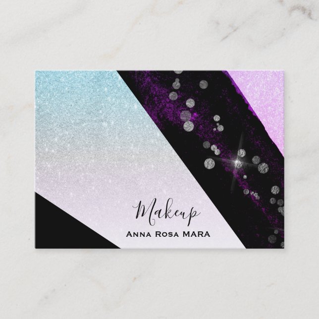 Carte De Visite *~* Ombre rose Parties scintillant Turquoise Géomé (Devant)