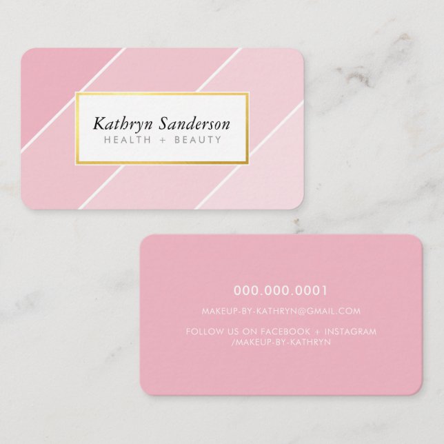 Carte De Visite OMBRE STRIPE moderne chic rose faux or (Devant / Derrière)