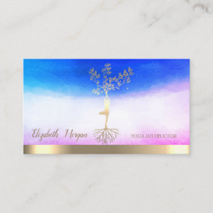 Carte De Visite Ombre Yoga Instructeur Gold Tree femmes Silhouette