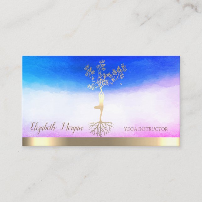 Carte De Visite Ombre Yoga Instructeur Gold Tree femmes Silhouette (Devant)