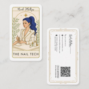 Carte De Visite Ondulés Cheveux Bleus Cosmiques Tech Ongles QR Méd
