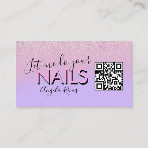 Carte De Visite Ongles de code QR Salon Devis Rose Violet 
