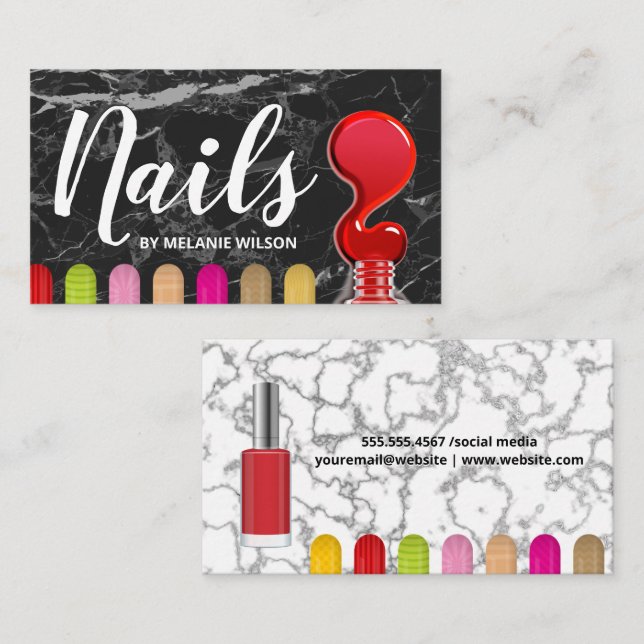 Carte De Visite Ongles | Red Nail polonais pour | Ongles peints (Devant / Derrière)