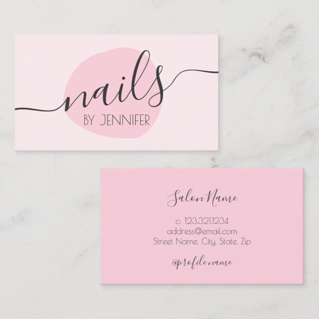 Carte De Visite Ongles roses minimales modernes (Devant / Derrière)