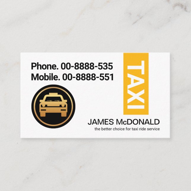 Carte De Visite Onglet Couleur Taxi Jaune Simple Et Élégante (Devant)