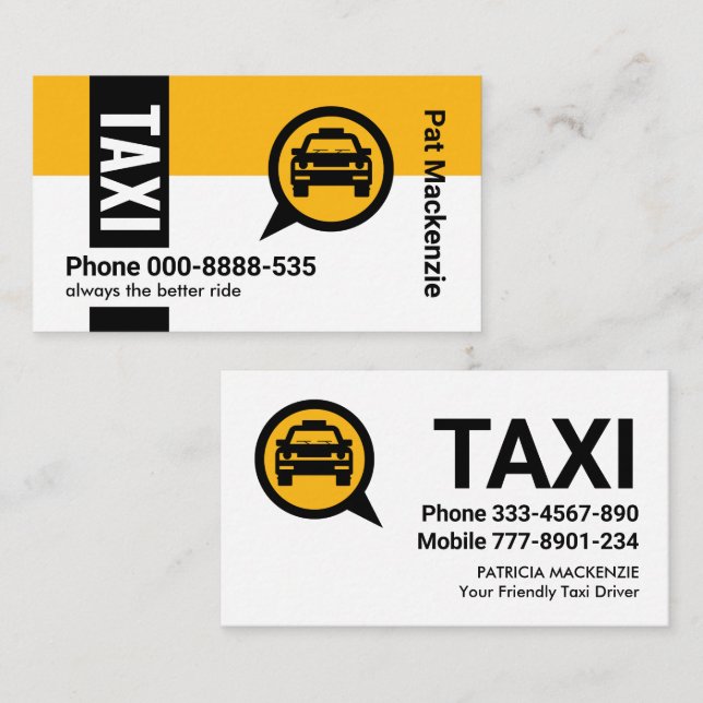 Carte De Visite Onglet noir sur la couche de Taxi jaune (Devant / Derrière)