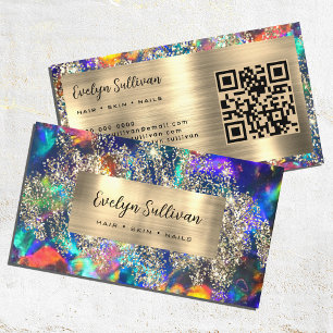 Carte de visite opal bleu parties scintillant or