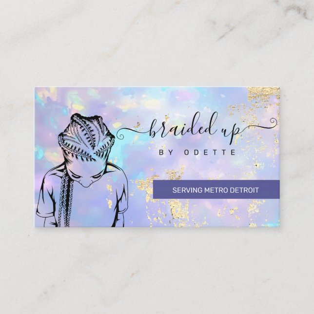 Carte De Visite Opal Holographique Cheveux Braider Stylist Salon d (Devant)