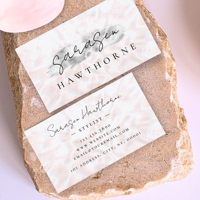 Carte De Visite Opal Pierre Argent Brush Stroke Luxe (Créateur téléchargé)