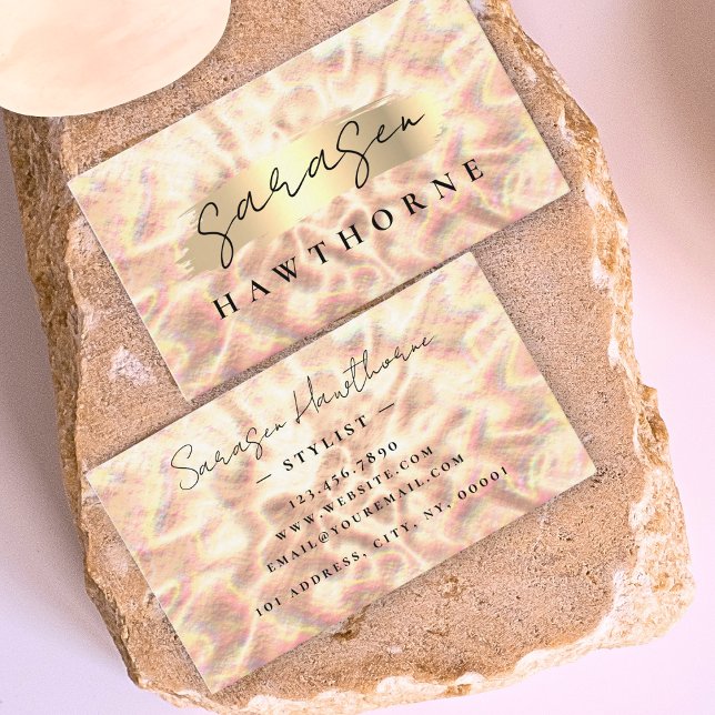 Carte De Visite Opal Pierre Rose Or Brush Stroke Luxe (Créateur téléchargé)