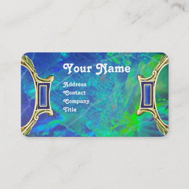 CARTE DE VISITE OPAL VERT BLEU, MONOGRAMME D'OEUVRE D'OR ART NOUVE (Devant)