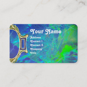 CARTE DE VISITE OPALE DE VERT BLEU, MONOGRAMME DE BIJOU D'OR DE
