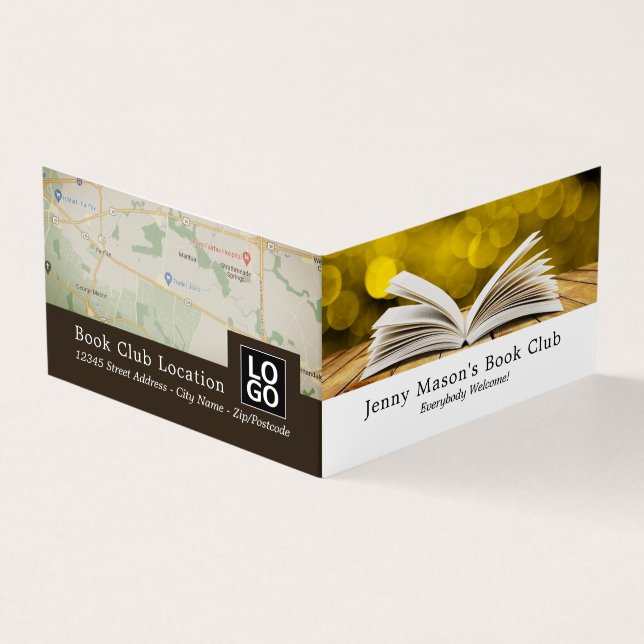Carte De Visite Open Book tendance, Club du livre détaillé (Extérieur)