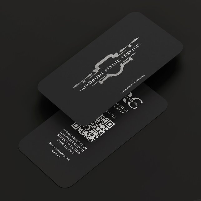 Carte De Visite Opérateur de drone UAV Pilote Black Silver Moderne (Drone Operator UAV Pilot Black Silver Modern Business Card
)