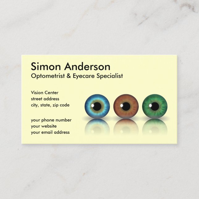 Carte De Visite Optométrie pour lunettes de crème professionnelle (Devant)