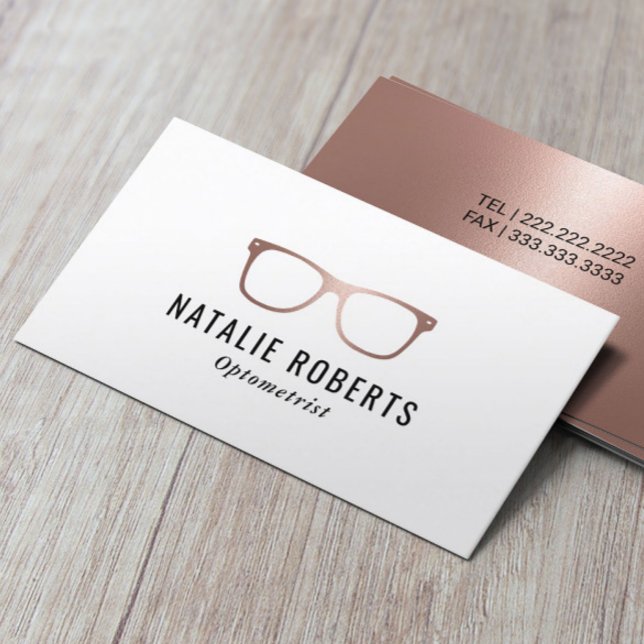 Carte De Visite Optométriste Élégant Rose lunettes dorées (Créateur téléchargé)