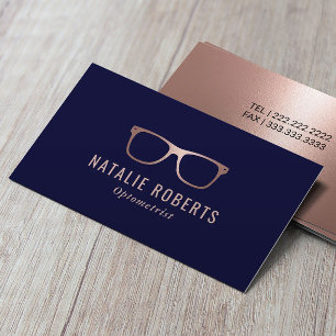 Carte De Visite Optométriste Rose Gold lunettes d'yeux Marine
