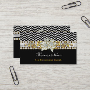 Carte De Visite Or Black Argent Chevron Diamond Pearl Floral