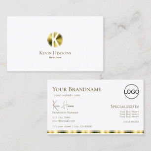 Carte De Visite Or blanc clair élégant avec monogramme et logo