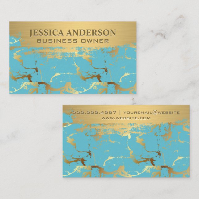 Carte De Visite Or brossé | Turquoise or (Devant / Derrière)