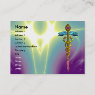 Carte De Visite OR CADUCUS, DOCTEUR, SERVICE MÉDICALE Purple Green