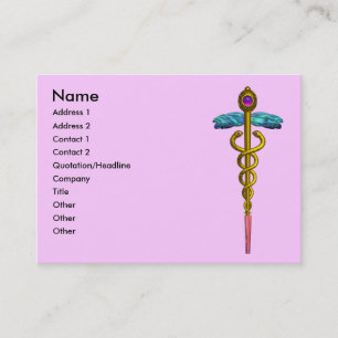Carte De Visite OR CADUCUS, DOCTEUR, SERVICE MÉDICALE, Rose violet