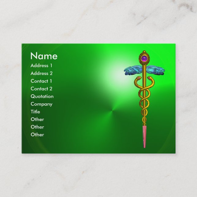 CARTE DE VISITE OR CADUCUS, MÉDECIN, SERVICE MÉDICALE EMERALD VERT (Devant)