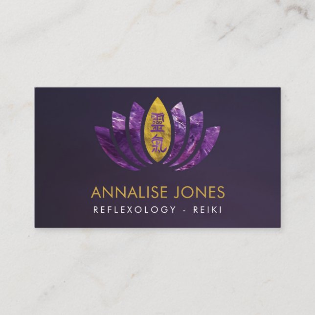 Carte De Visite Or curatif d'améthyste de symboles de Reiki sur (Devant)